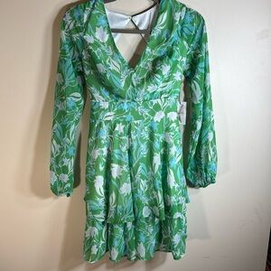 NWT Jessica Simpson, flowy , green blue and white smocked, mini dress size xs